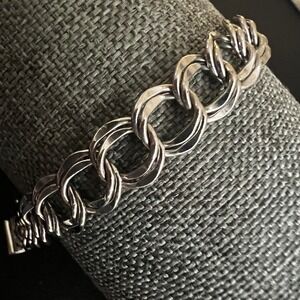 Vintage Sterling Silver Double Link Charm Bracelet 7" Pat 3308517 Cottagecore